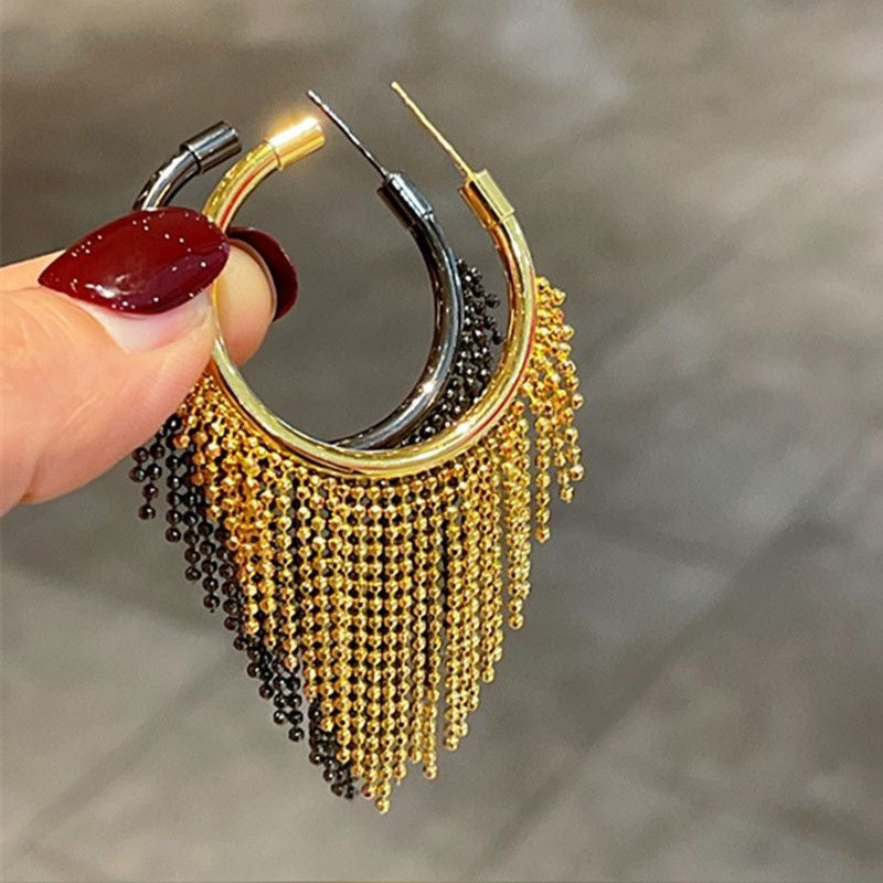 Women's Metal Bead Tassel Earrings