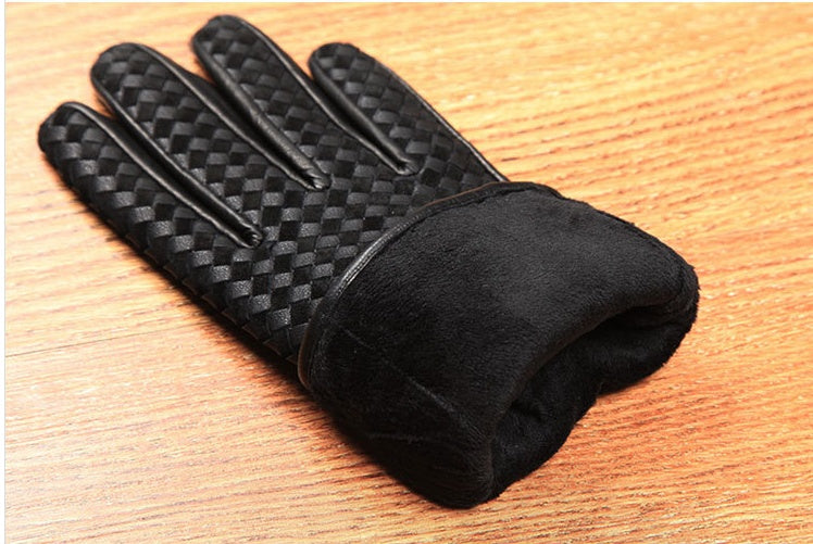 Touch Screen Woven Sheepskin Gloves Plus Velvet Thick Men's