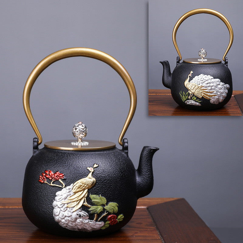 Théière bouillie faite à la main, créative, littéraire et artistique, théière en fer heureux