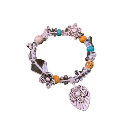 Bracelet de fleurs en gravier style rétro ethnique, mode et personnalité, bracelet délicat et polyvalent pour femmes
