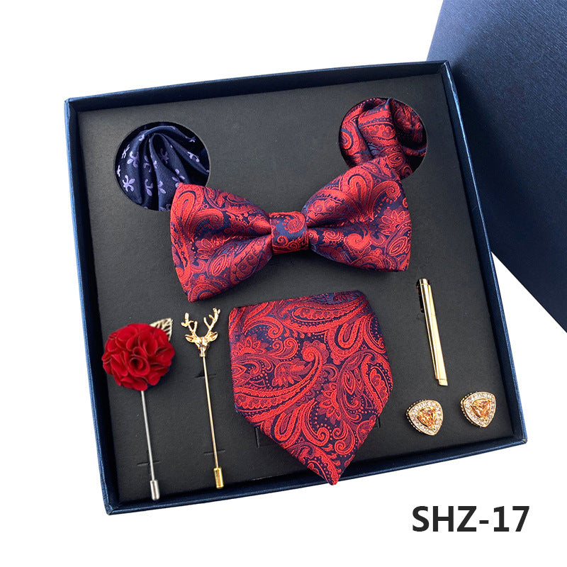 Men's Fashion Simple Pocket Scarf Brooch Tie Set