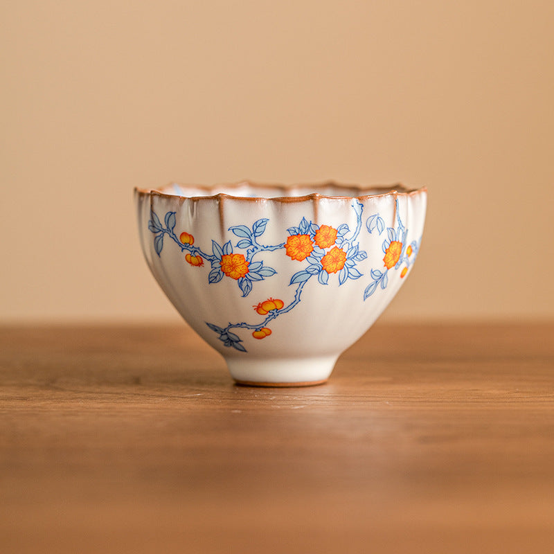 Apricot Flower Blue Branch Lotus Petal Cup Ru Ware Tea Cup Special Kombucha Tea Cup