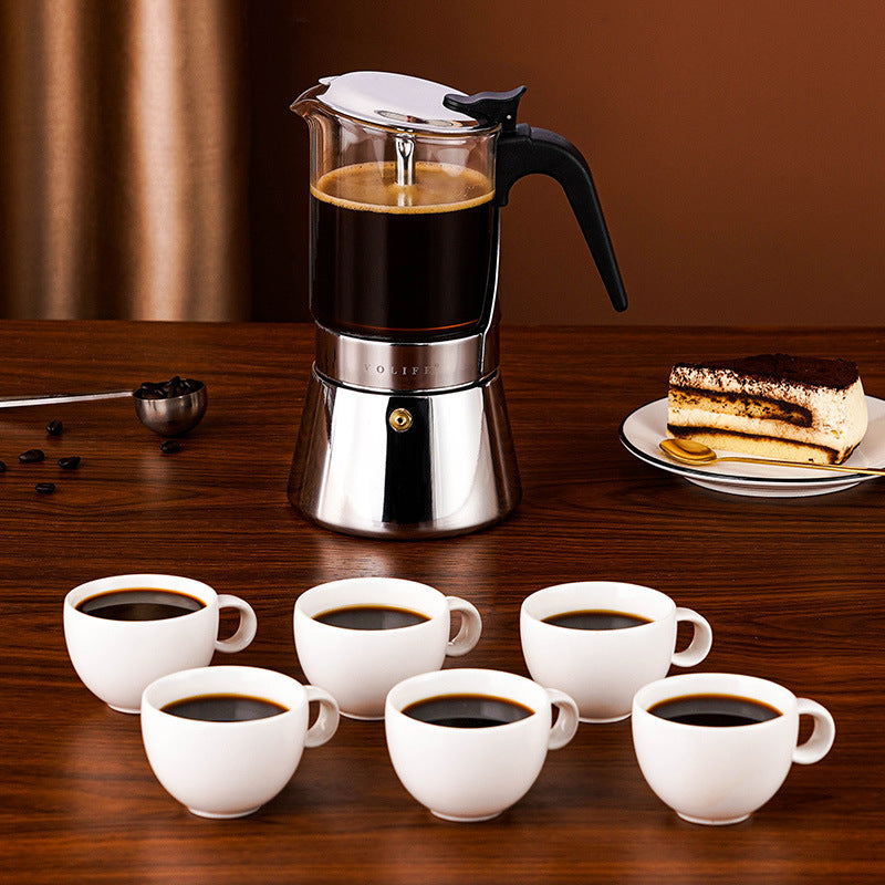 Household Convenient Glass Stainless Steel Coffee Mocha Pot