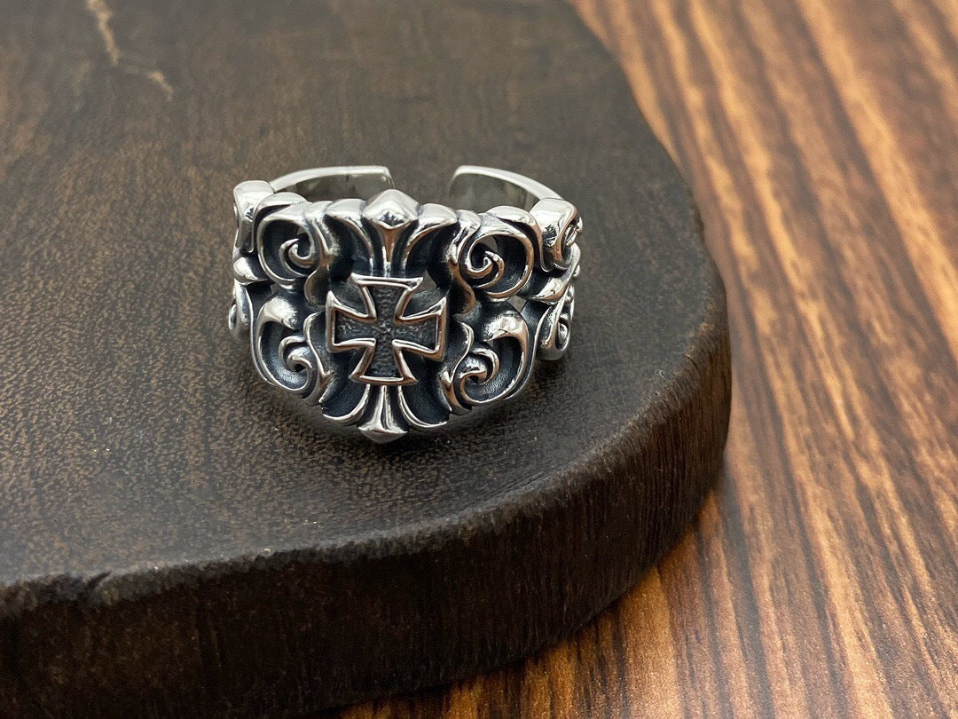 Bague large homme en argent, motif fleur de rotin, style personnalisé, pour la mode urbaine