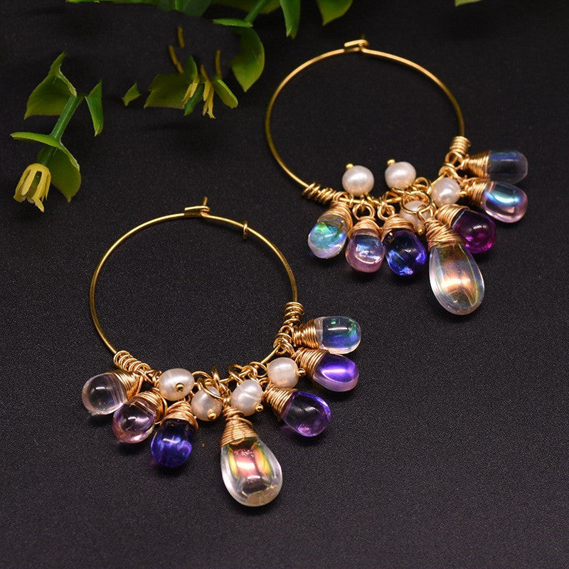 925 Silver Earrings Natural Freshwater Pearl Czech Crystal Earrings Women