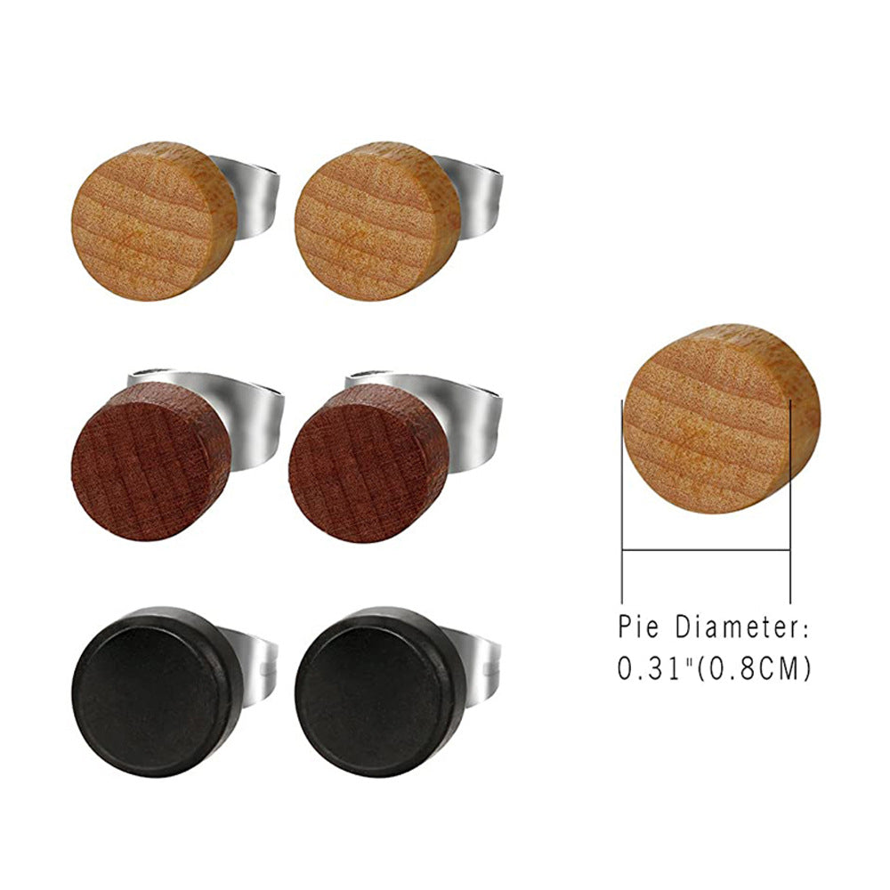 Log Hip Hop Rock Round Hipster Wood Stud Earrings