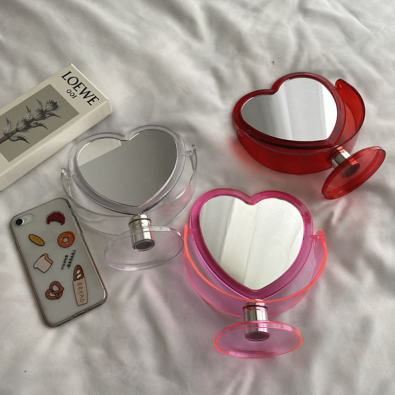 Miroir de Maquillage Mignon en Forme de Cœur, Miroir Cosmétique avec Base Transparente