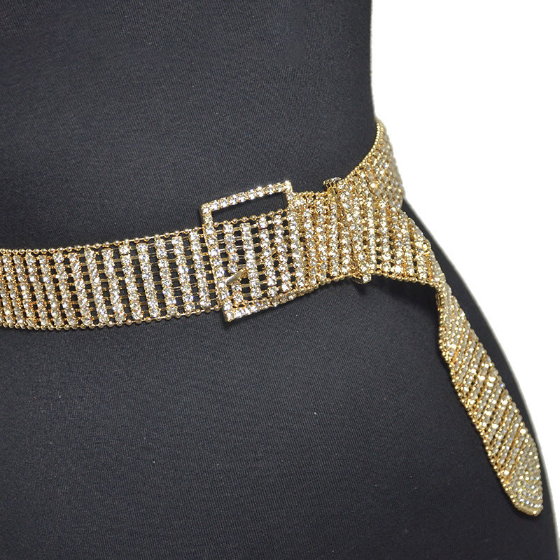 Chaîne de ceinture à huit rangées de diamants brillants et de cristaux