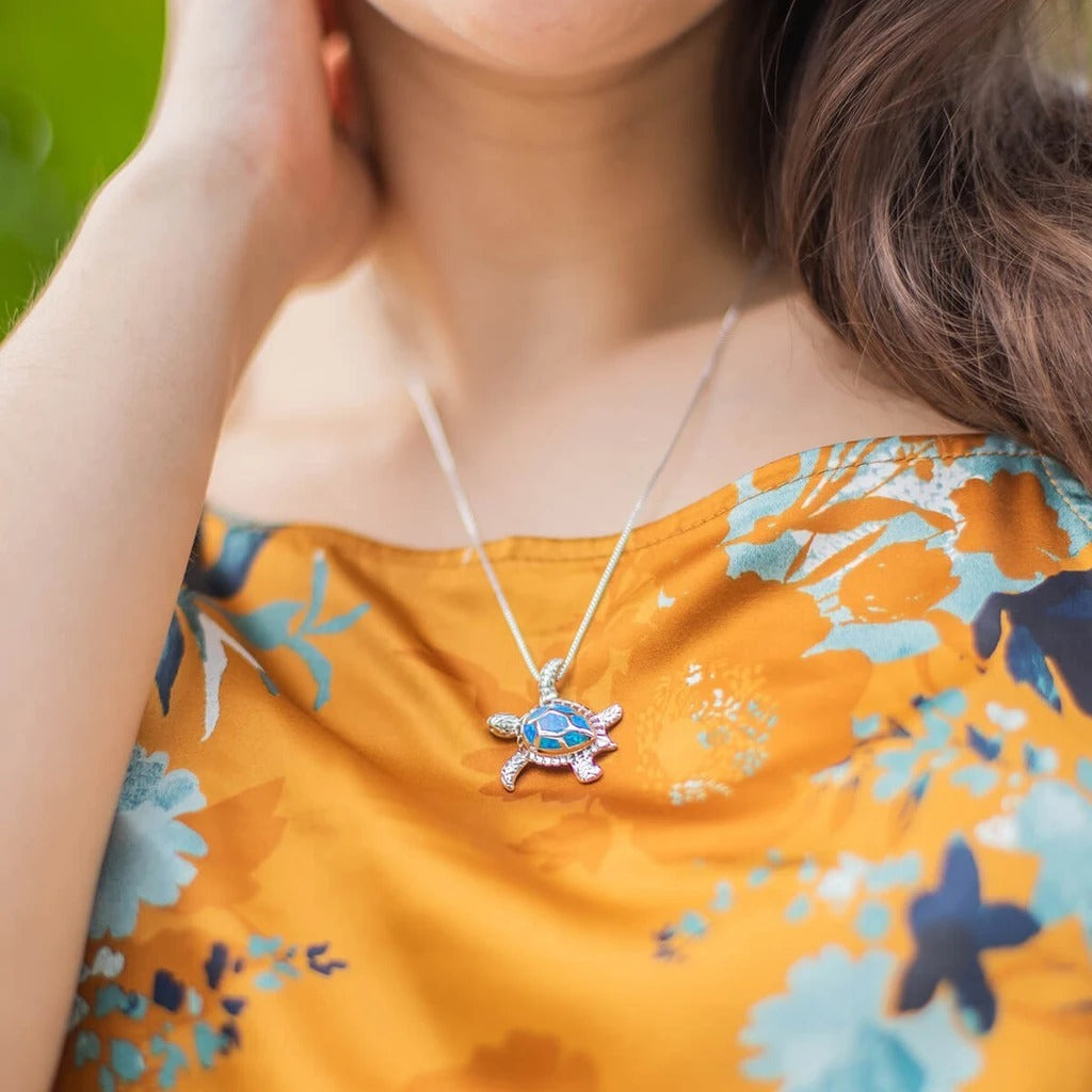 Women's European And American Fashion Blue Opal Turtle Necklace