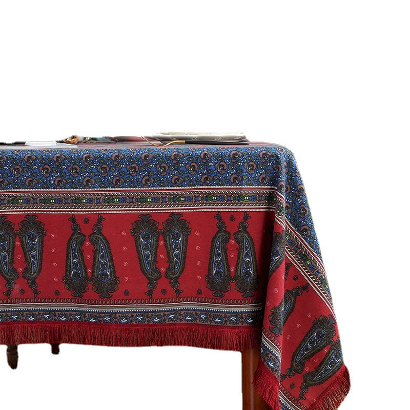 Bohemian Cotton And Linen Printed Big Flower Pepper Tablecloth