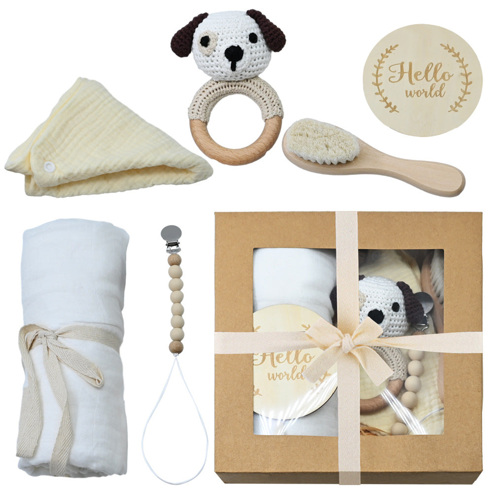 Baby Crochet Wooden Rattle Suit Birth Gift Box Fork Baby Newborn And One Month Old Gift