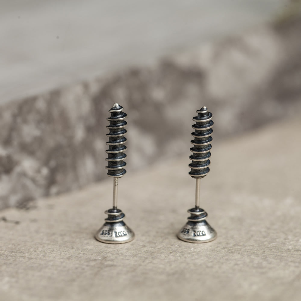 Thai Silver Punk Hip Hop Style Street Screw Stud Earrings
