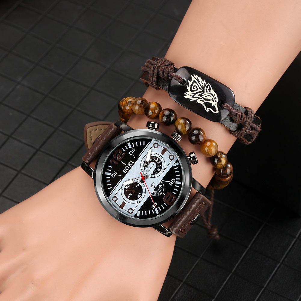 New Suit Men's Quartz Watch Bracelet Gift Set Box