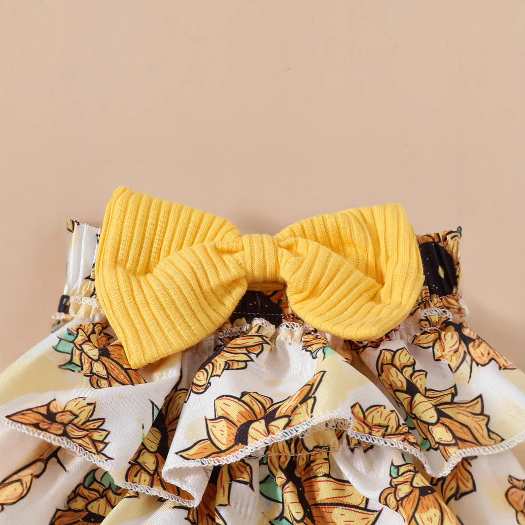 European And American Baby Girl Triangle Ruffled Shorts Suit