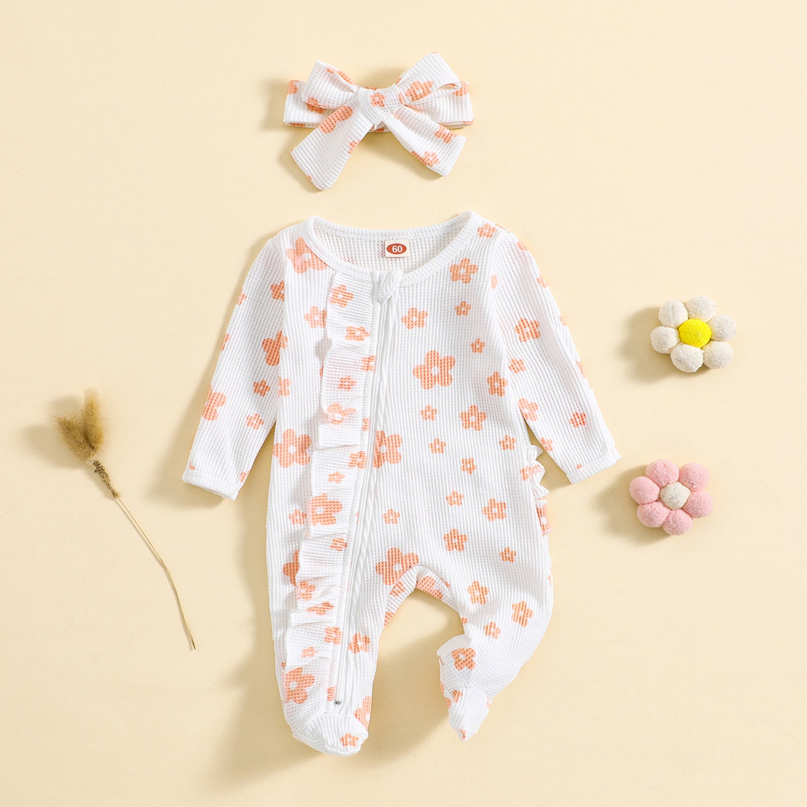 Waffle Print One-piece Crawling Suit