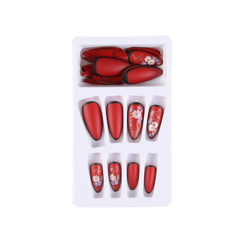 Ongles artificiels autocollants style chinois rouge vif Peinture Manucure