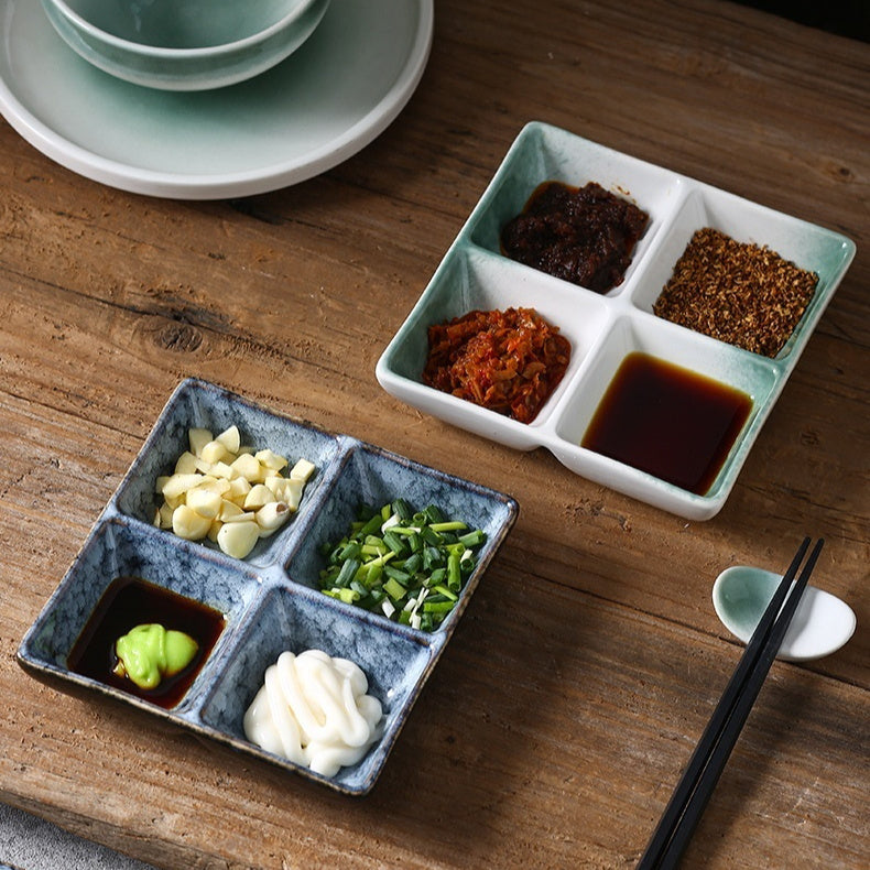 Ceramic Three Grid Seasoning Vinegar Tableware