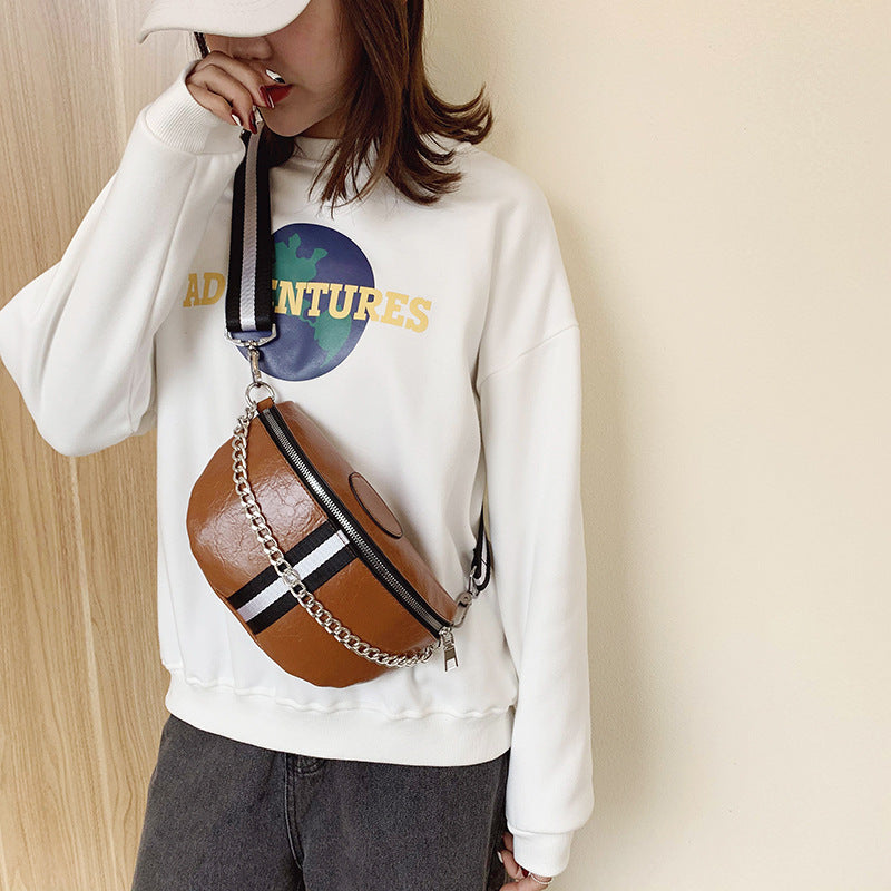 Simple Chain Bag Wide Shoulder Strap Chest Bag Waist Bag