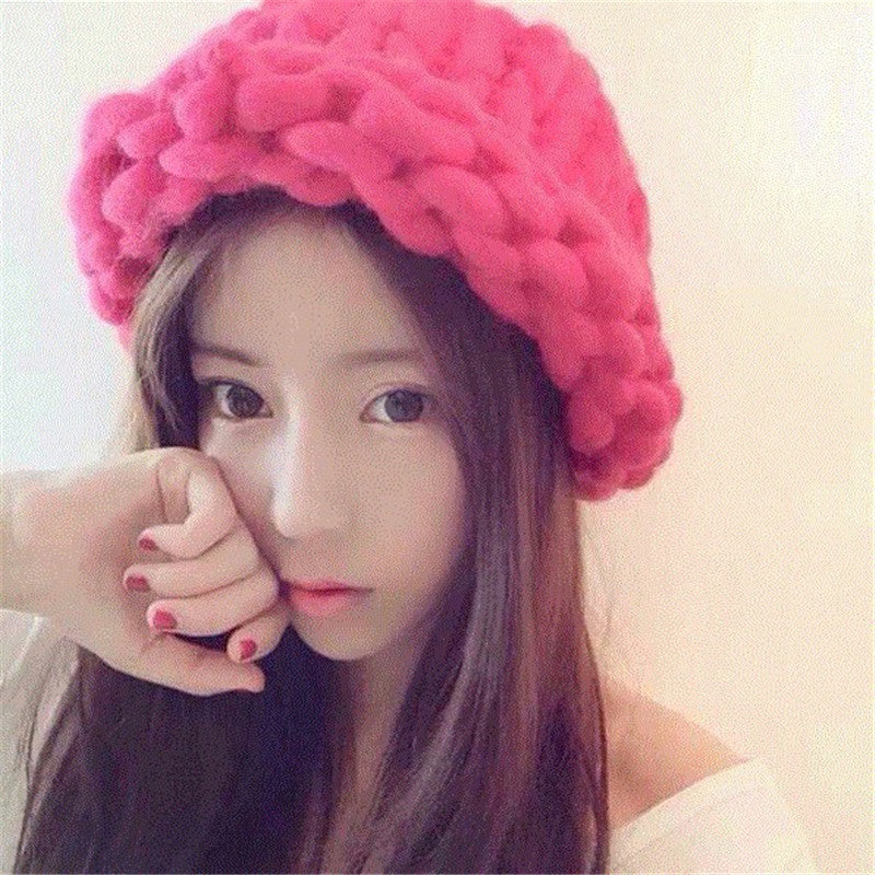 Solid Color Hemming Twist knit Pullover Hat Basin Hat