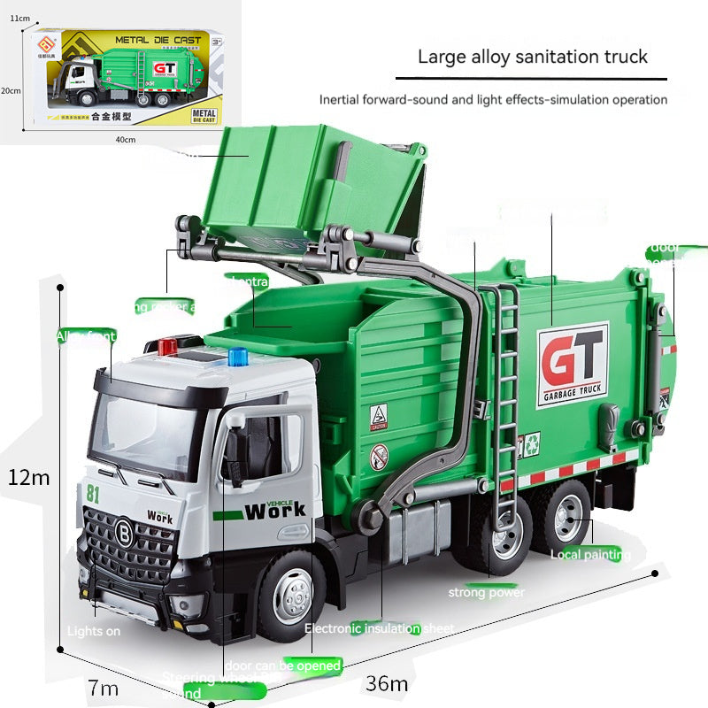 Jiadu Large Alloy City Sanitation Vehicle Model Garbage Cleaning Transport Truck Simulation Metal Engineering Vehicle Boxed