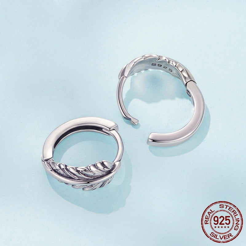 Boucles d'oreilles clip feuille texturée vintage en argent sterling S925