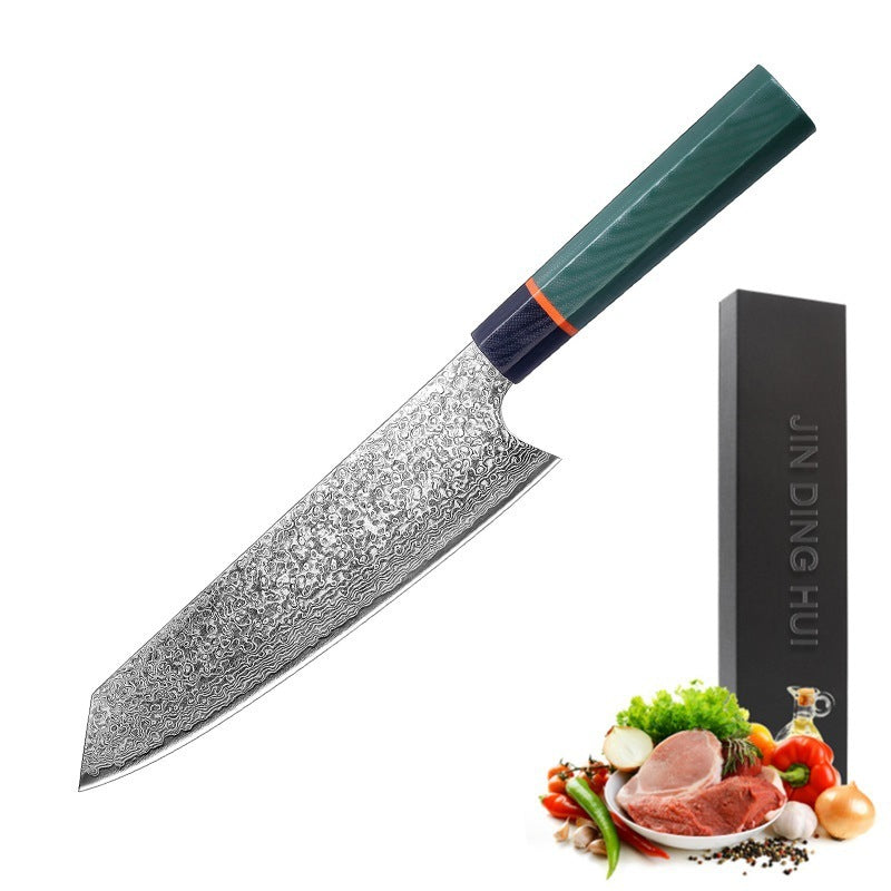 Couteau de cuisine Embryon en acier Damas avec manche en bois stabilisé