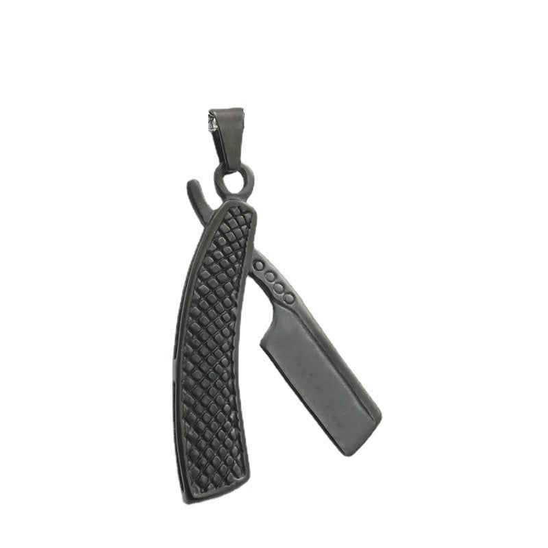 Pendentif Rasoir Acier Titane Personnalité Punk Vintage Collier