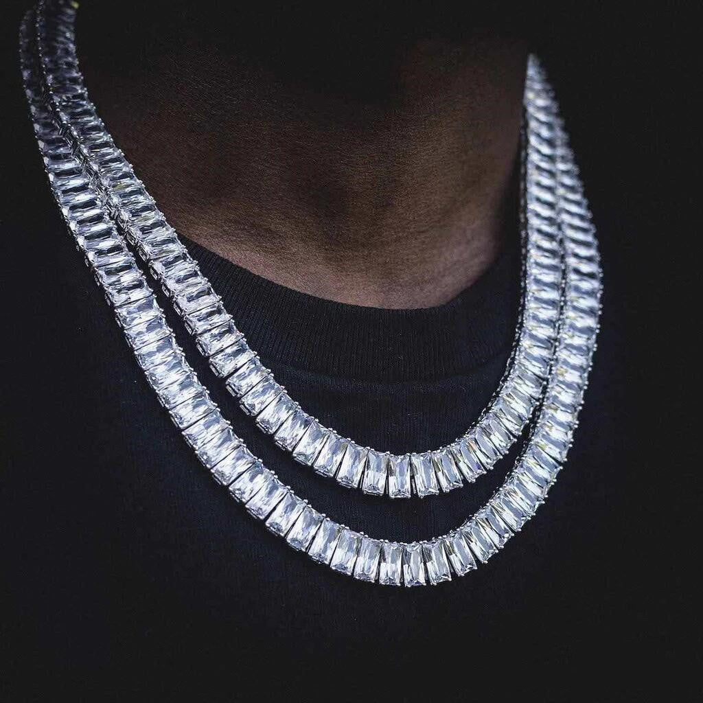 Mens Fashion Simple Rectangular Zirconia Hip Hop Necklace