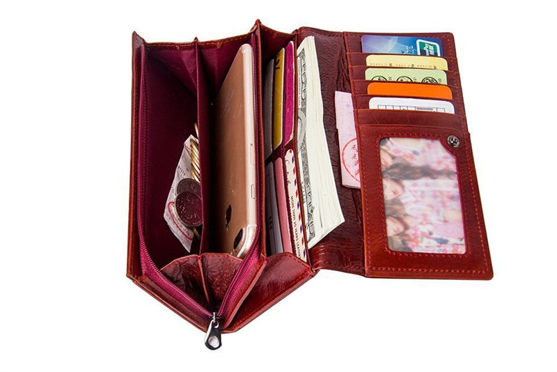 Portefeuille en Cuir Femme Long Porte-monnaie Pochette Multi-cartes Pièces