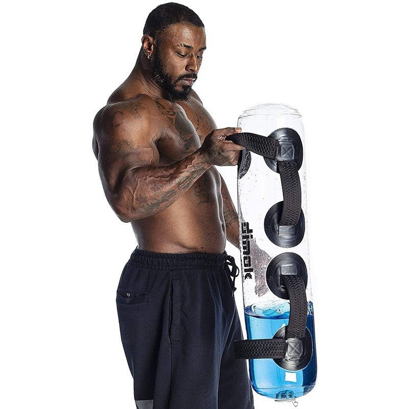 Haltère d'eau de fitness cylindrique transparent porteur - Équipement d'entraînement de fitness et d'haltérophilie