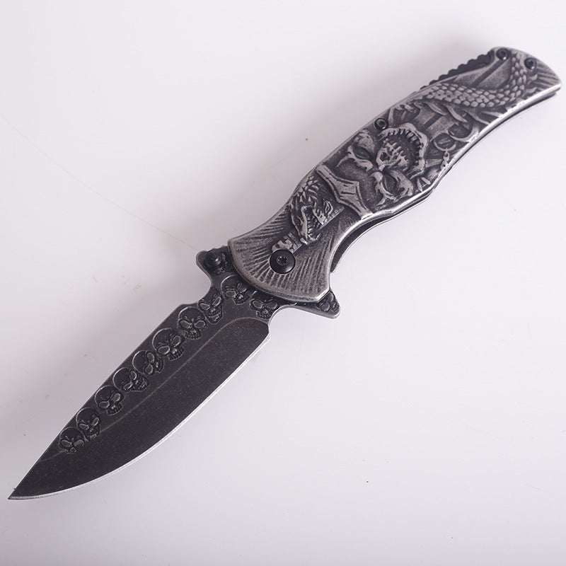 Handmade Steel Handle Embossed High Hardness Folding Outdoor Knife