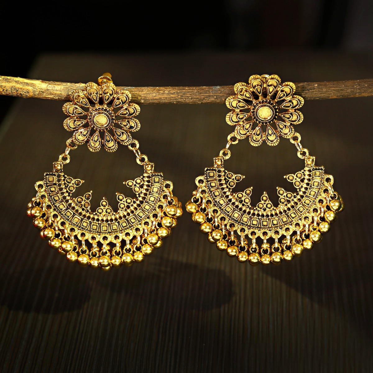 Fan-shaped Retro Ethnic Style Earrings Tassel Hollow