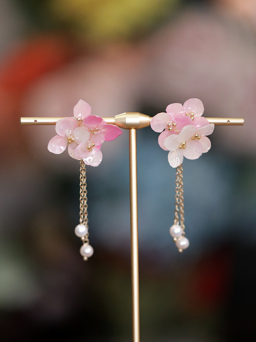 Preserved Flower Earrings Women Show Face Small Long Flowers