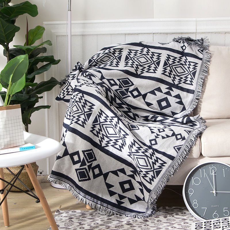 Jeté de lit/Couverture en coton à motifs géométriques
