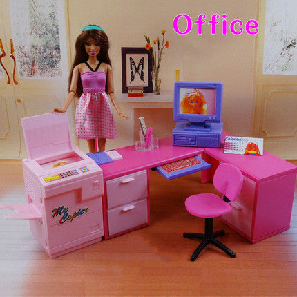 Meubles de poupée Bureau Ordinateur Bureau Bibliothèque Ensemble Jouets Maison de jeu