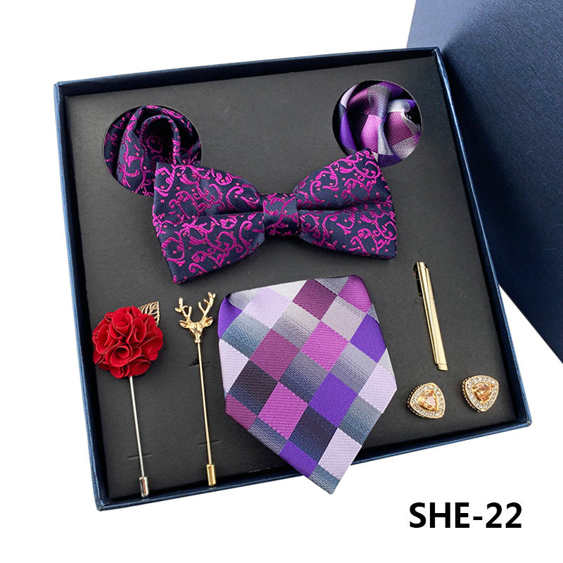 Men's Fashion Simple Pocket Scarf Brooch Tie Set