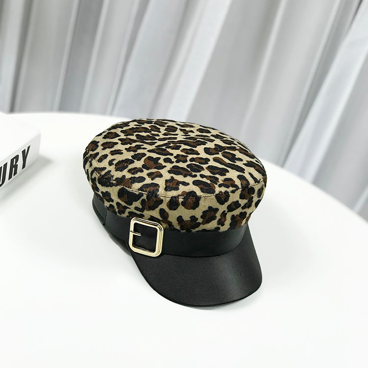 Chapeau Haut Plat Léopard Polyvalent Automne et Hiver