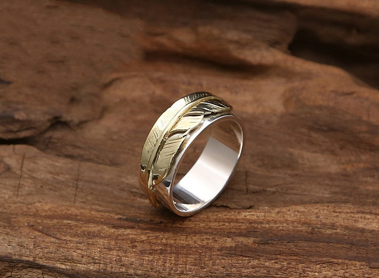 Bague en argent sterling S925 avec plume simple et tendance