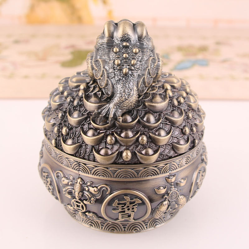 Cendrier Corne d'Abondance Yuanbao Grenouille Dorée en Bronze Imitation