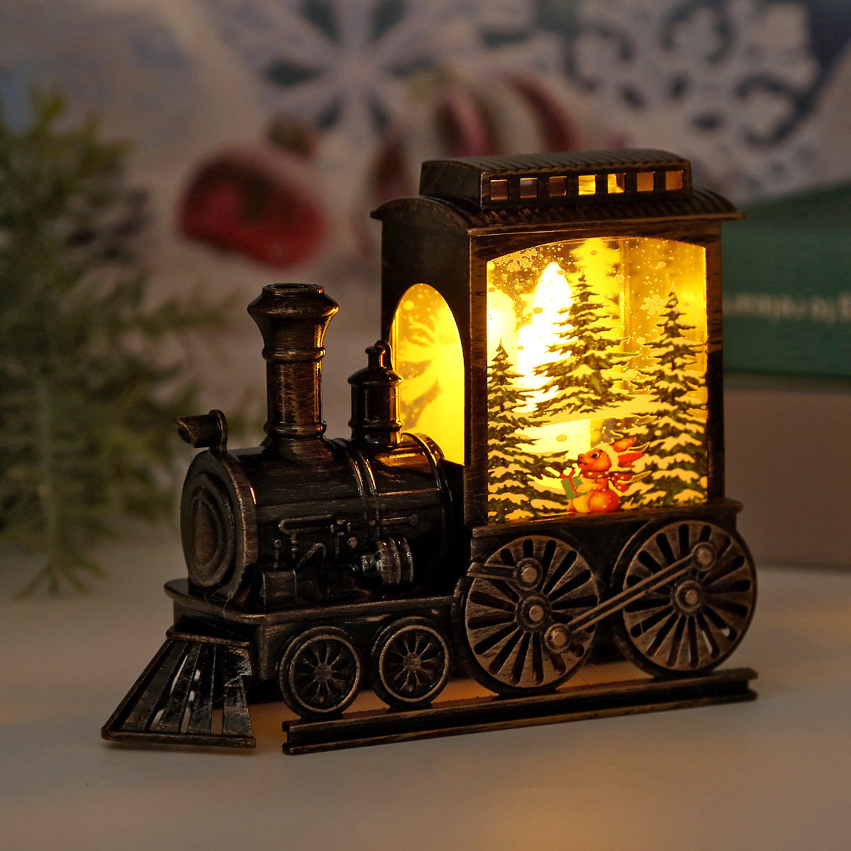 Veilleuses lumineuses en plastique sur le thème du train rétro avec LED de Noël