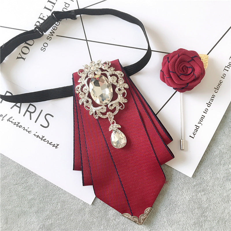 Korean Style Bow Tie Rhinestone Brooch Set