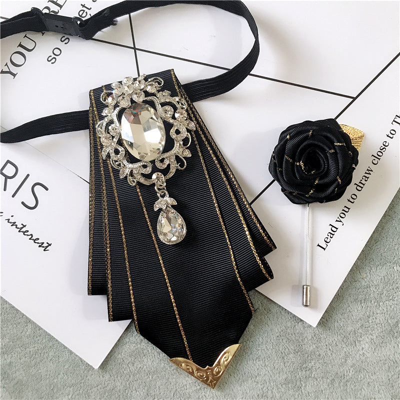 Korean Style Bow Tie Rhinestone Brooch Set