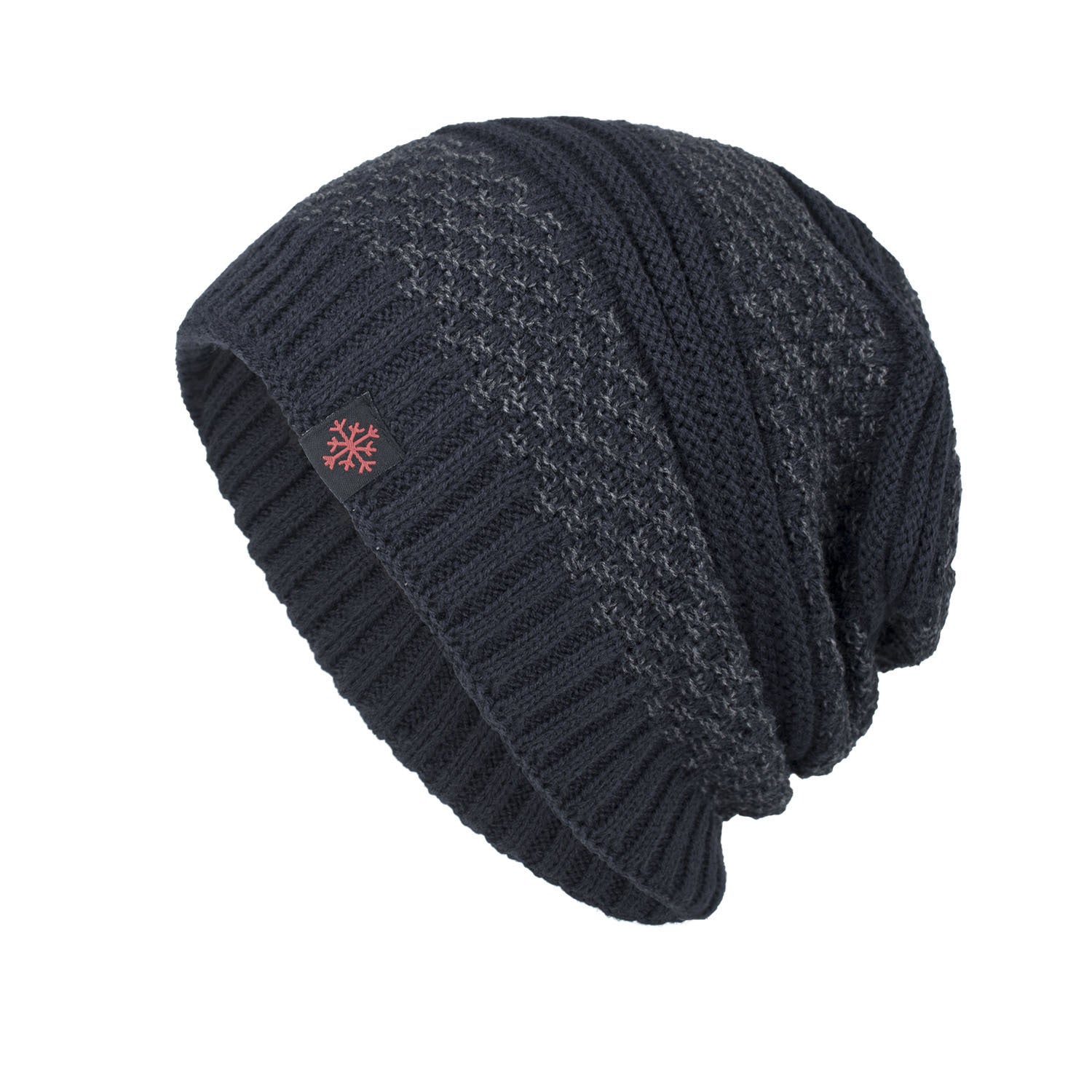 Bonnet en laine tricotée avec marque en tissu flocon de neige rouge