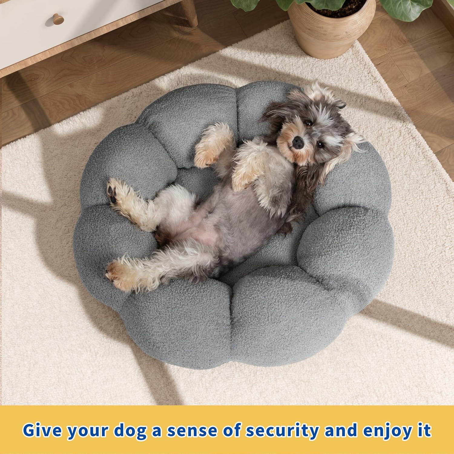 Calming Cat Beds For Indoor Cats Fluffy Flower Cat Dog Bed In Plush Teddy Sherpa Round Donut Cuddler Puppy Bed Non Slip Machine Washable Pet Bed