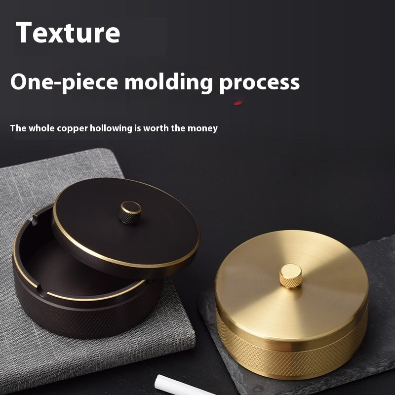 Brass Integrated Old Ashtray With Lid