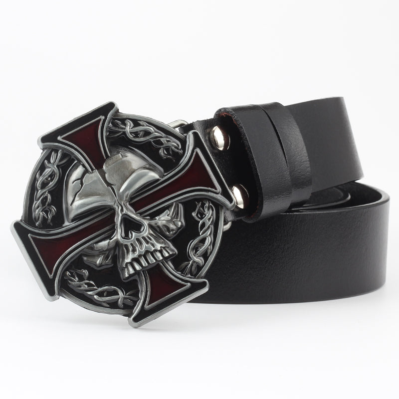Ceinture de décoration tête de mort en cuir pur