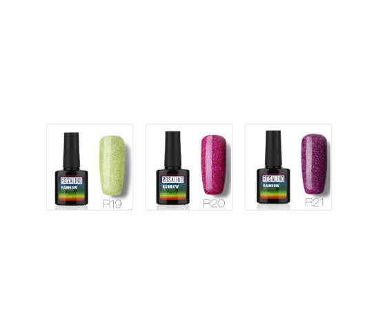 Sans clous, longue tenue, non toxique, vernis à ongles, colle de photothérapie ROSALIND, système arc-en-ciel étoilé.