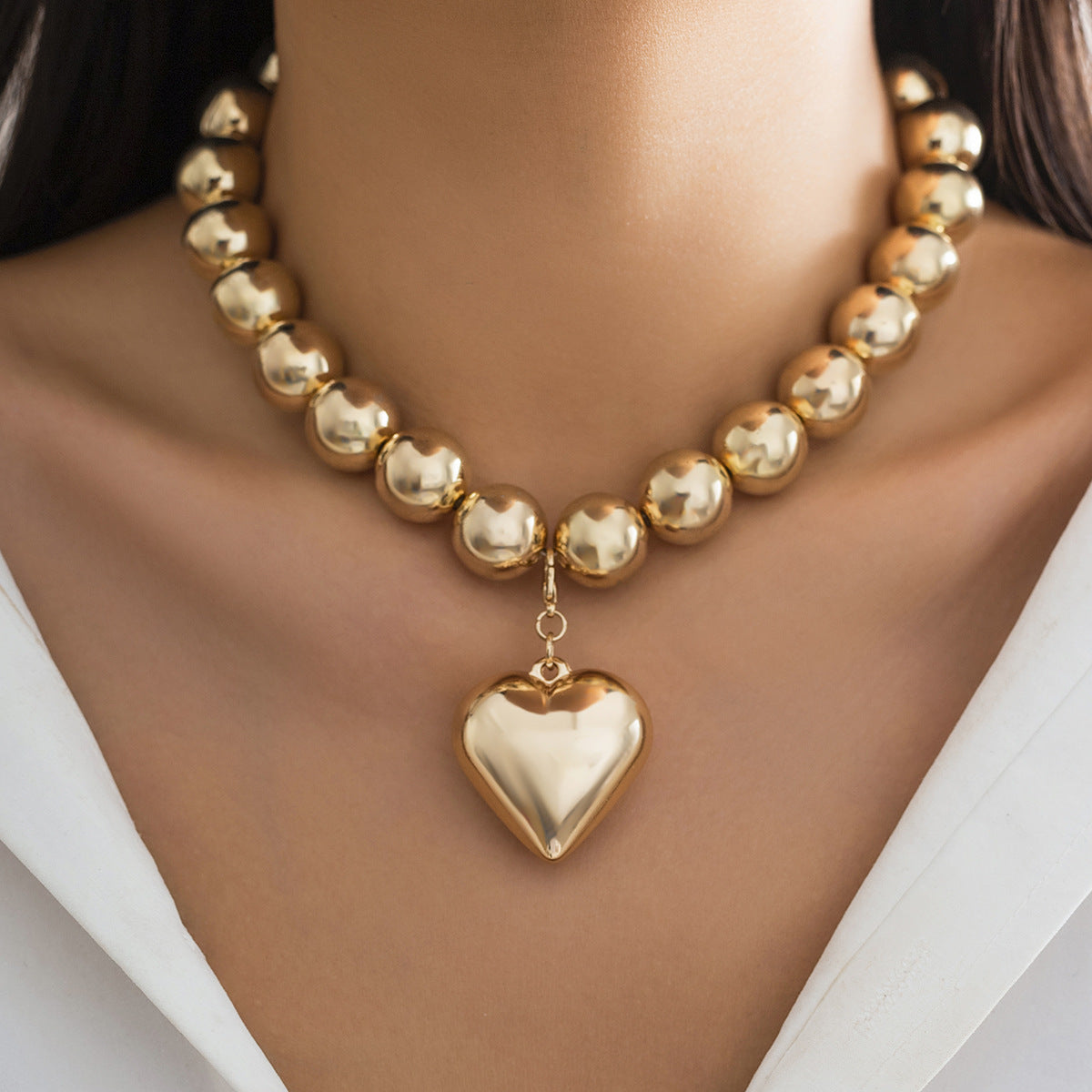 Exaggerated Big Round Bead Punk Short Necklace