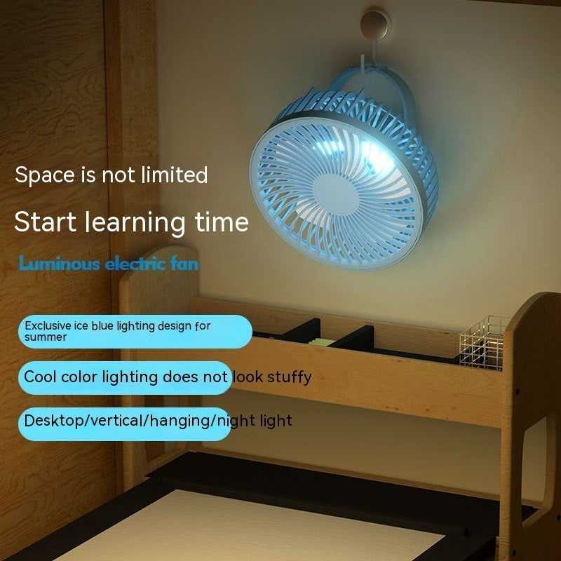 Small Electric Fan Rechargeable Night Light Portable Summer Cartoon Moving Student Bed Head Wall Desktop Mini