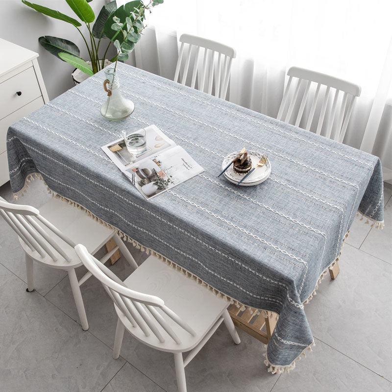Ins Girl Heart Cotton Linen Cloth Art Tablecloth Small Square Tassel Dining Table Not